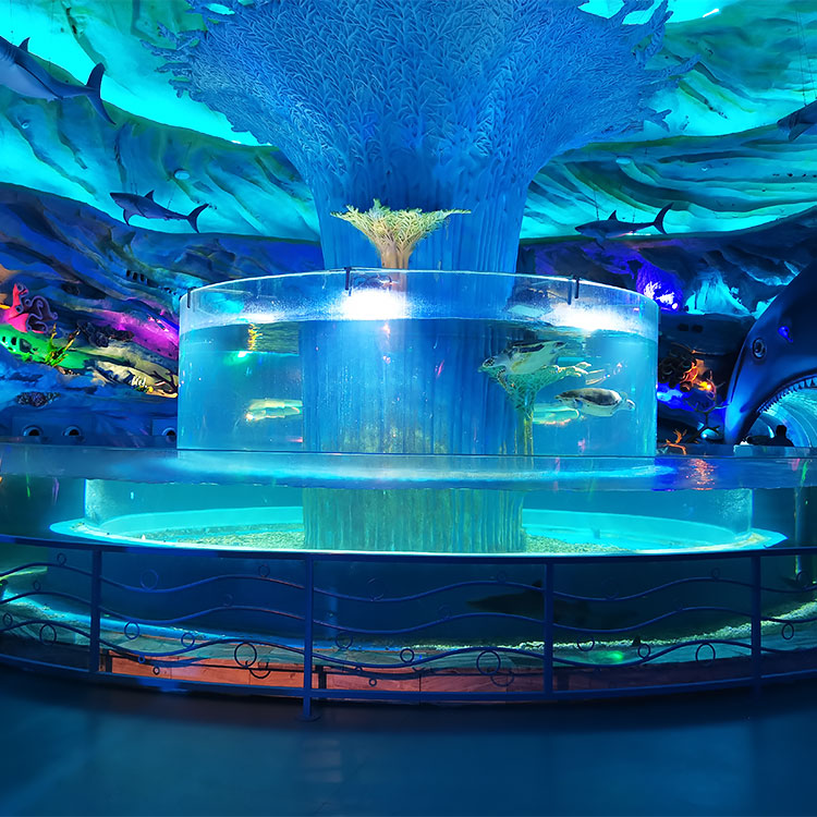 מיכל דגים צילינדר אקרילי בהתאמה אישית עטוף בפאנלים רב שכבתיים-leyu